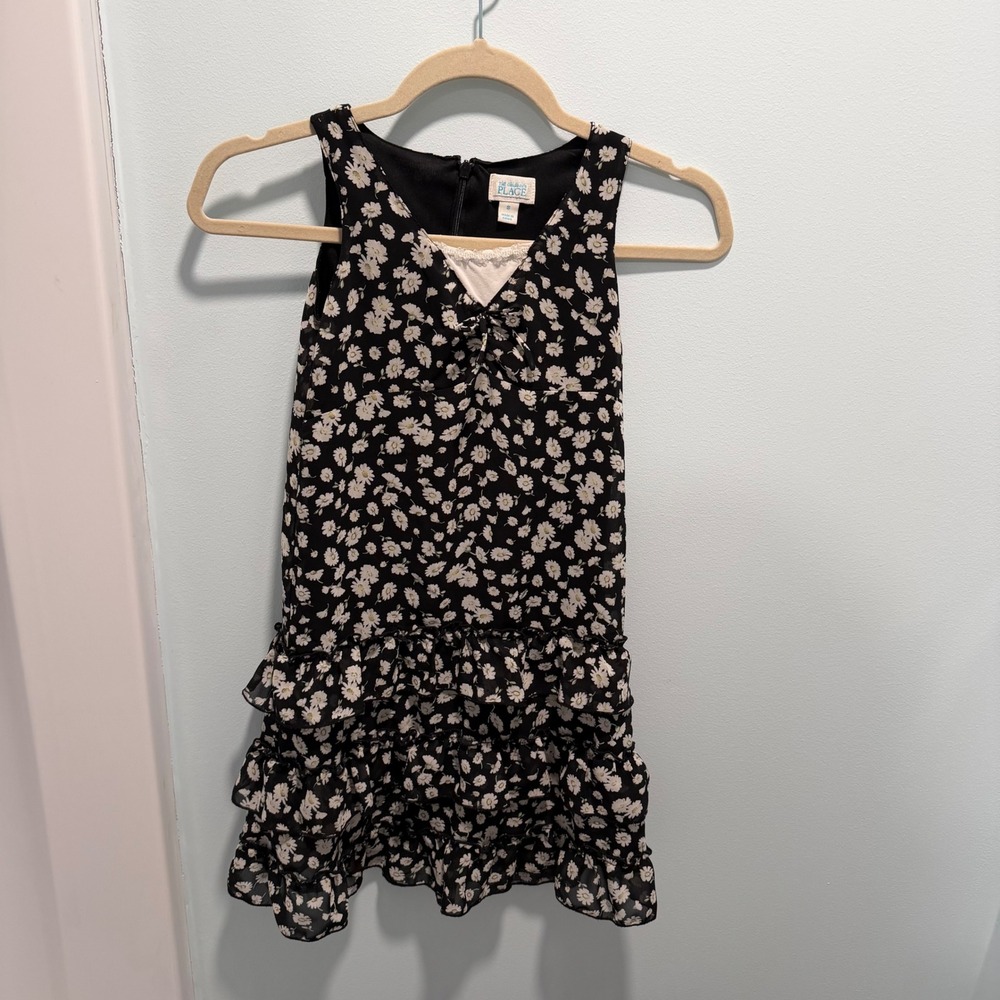 The Childrens Place Daisy Floral Dress Black Size 8 Ruffle Tiered Casual Party - Picture 1 of 3